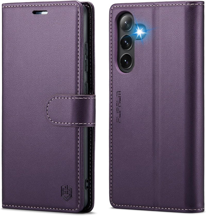 FLIPALM Wallet Case for Samsung Galaxy S24, RFID Blocking Credit Card Holder, PU Leather Folio Flip Kickstand Protective Shockproof Cover for S24 (Purple, for S24-6.2") - Image 1